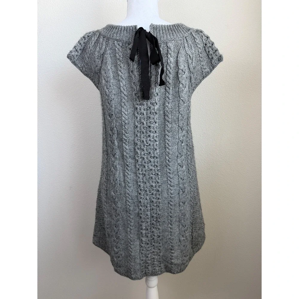 Free People Women Wool Blend Sweater Dress M Grey Cable Knit Cap Sleeve Tunic